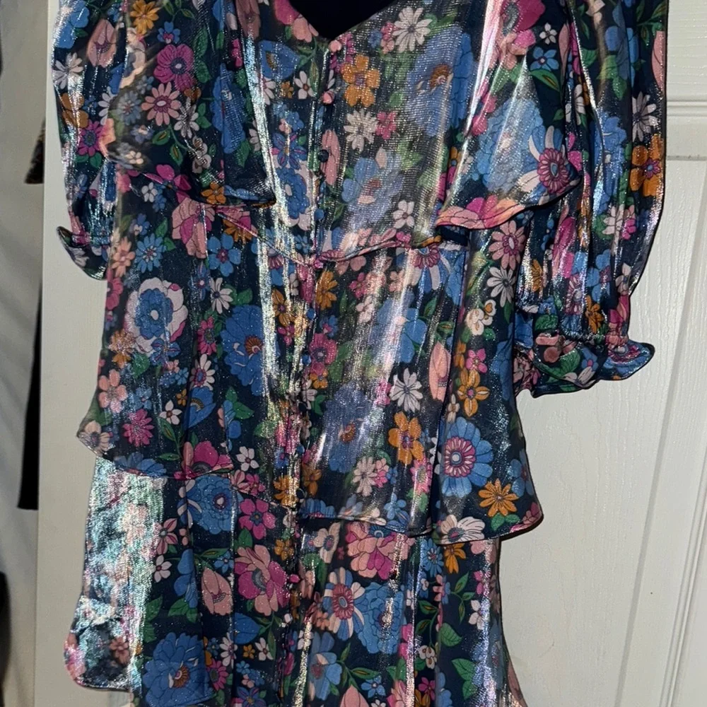 Floral Blue Dress with Pink and Green Accents - Picture 7 of 8